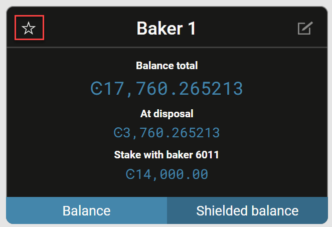 dark account balance area with favorite button highlighted