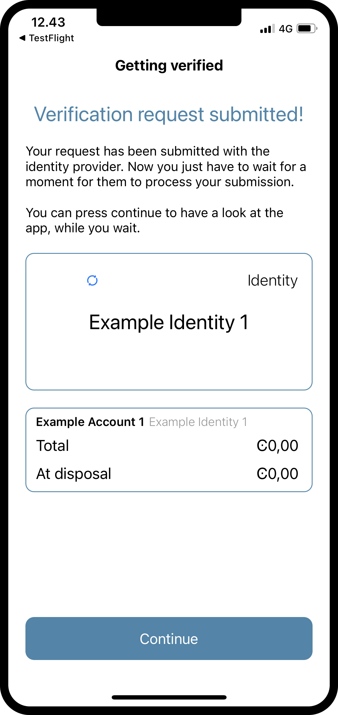 screen showing that identity verification has been submitted