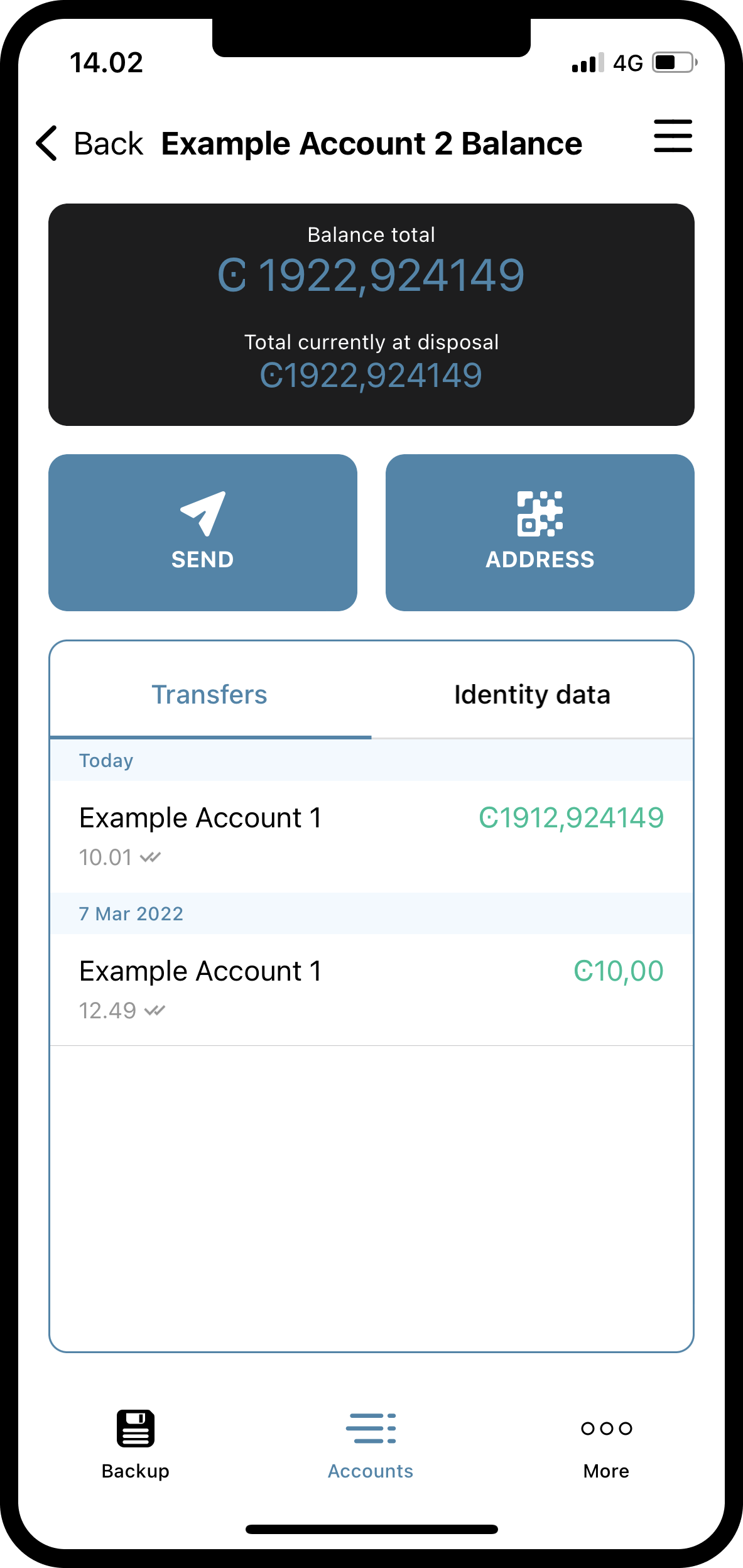 account transaction overview screen
