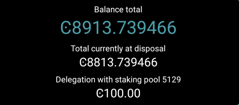 account details showing delegation amount and pool