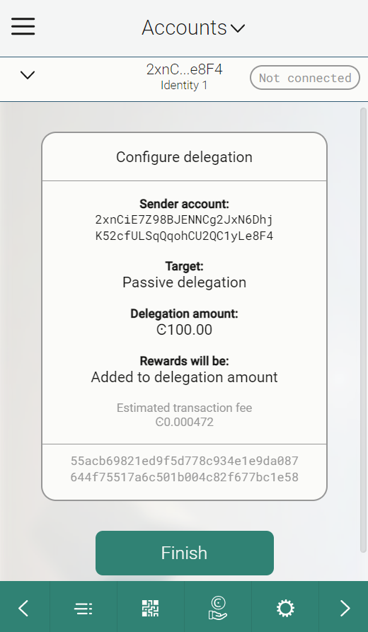 screen showing transaction details submitted to chain