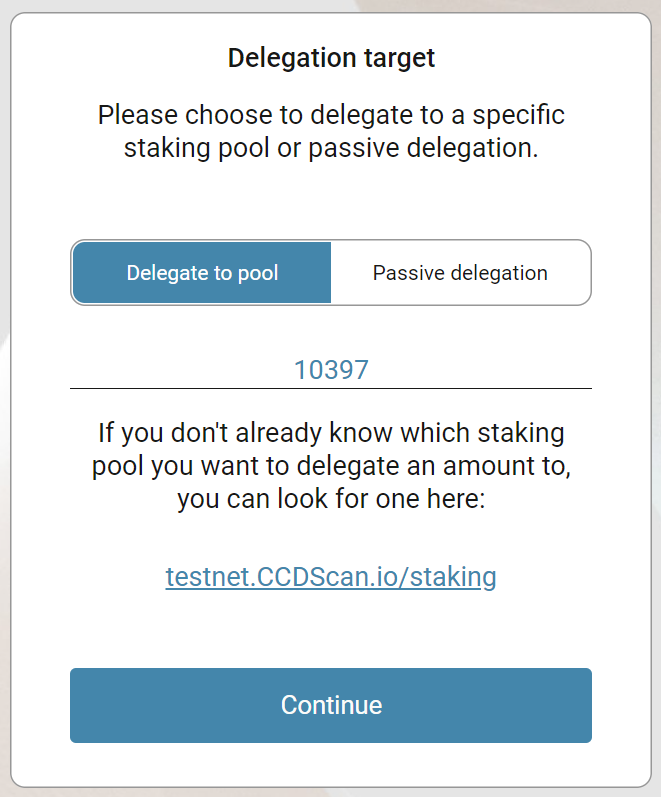 screen with options to select delegation type