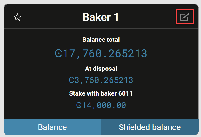 dark account balance area with edit button highlighted