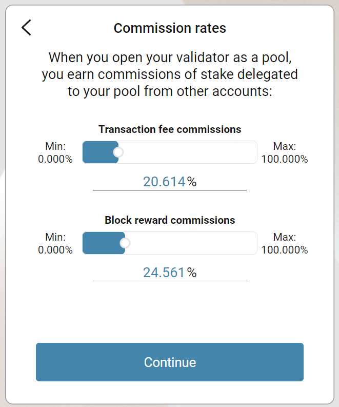 screen displaying the commission rates for baker pools