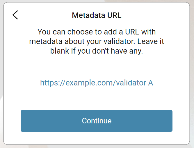 screen to enter a URL for staking pool metadata