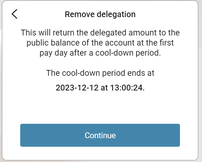 remove delegation confirmation screen