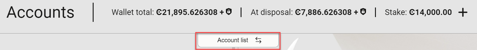 wallet balance area with account list button shown