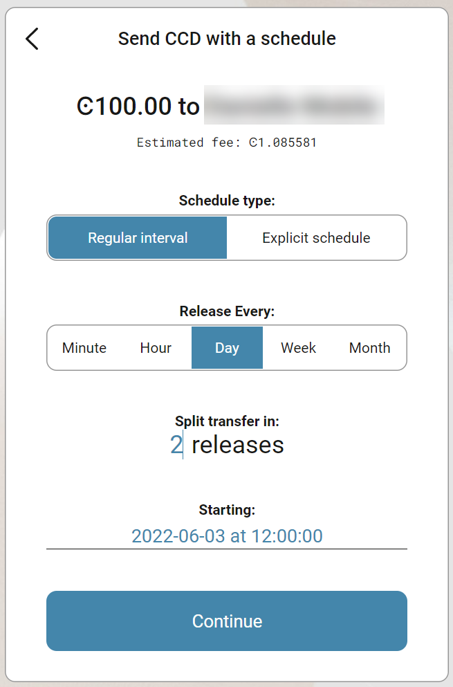 transaction screen with amount for scheduled transfer and transfer options