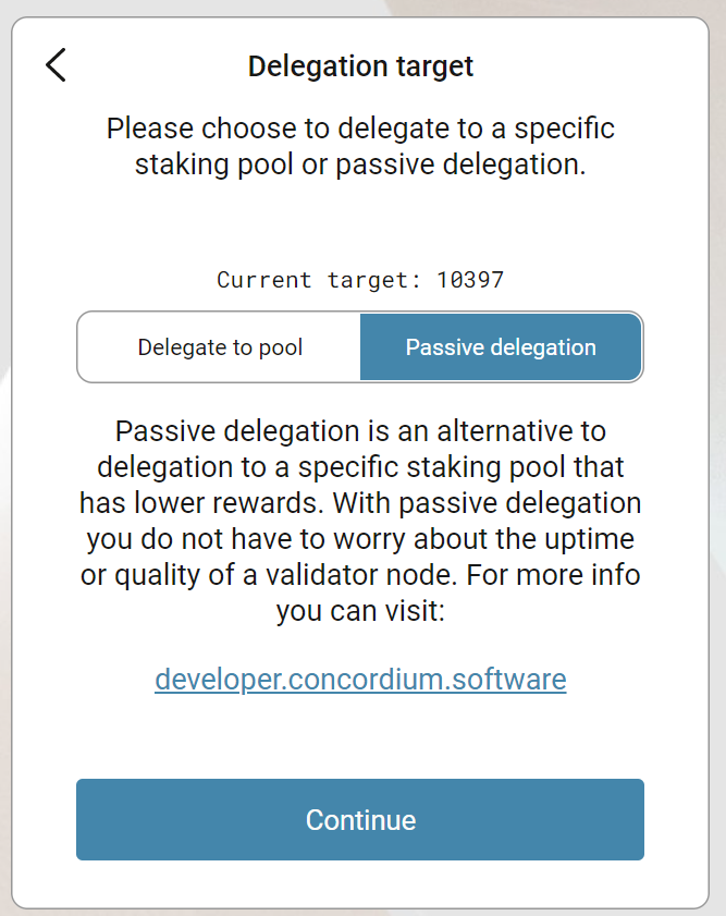 screen to choose delegation type and target