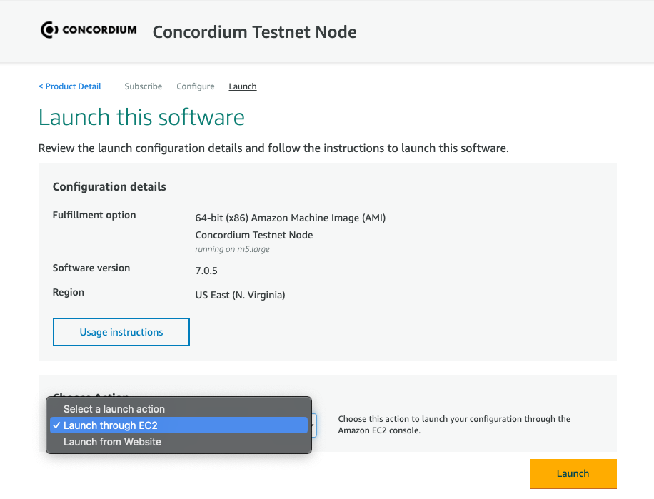 Choose 'Launch through EC2'