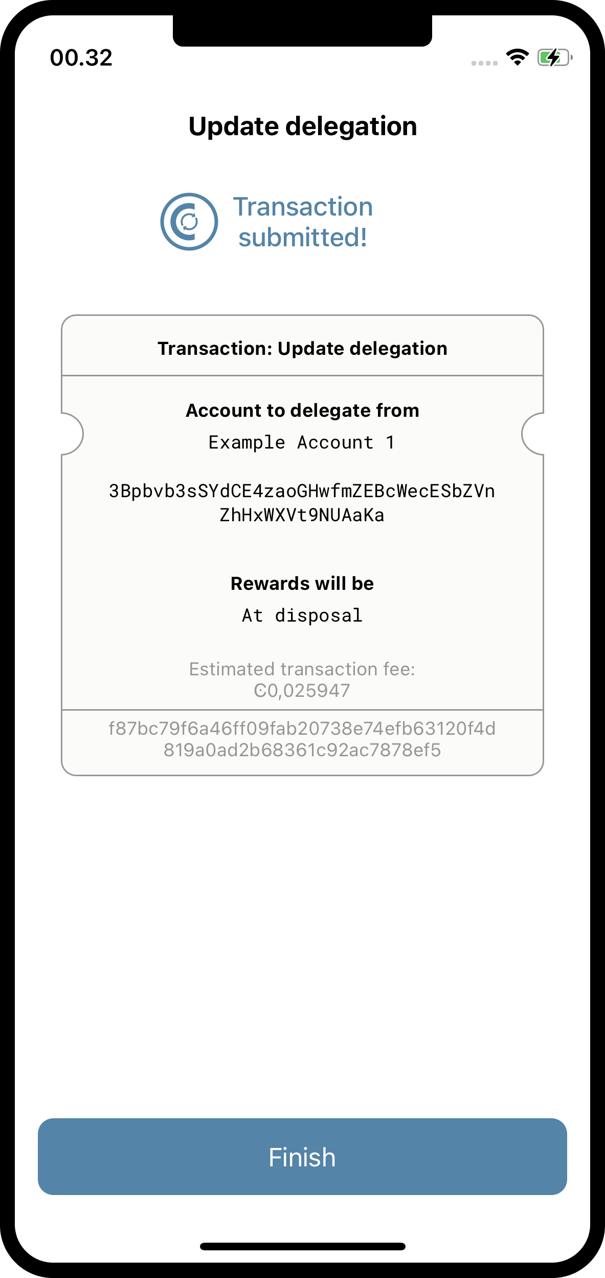 delegation stop transaction submission confirmation screen