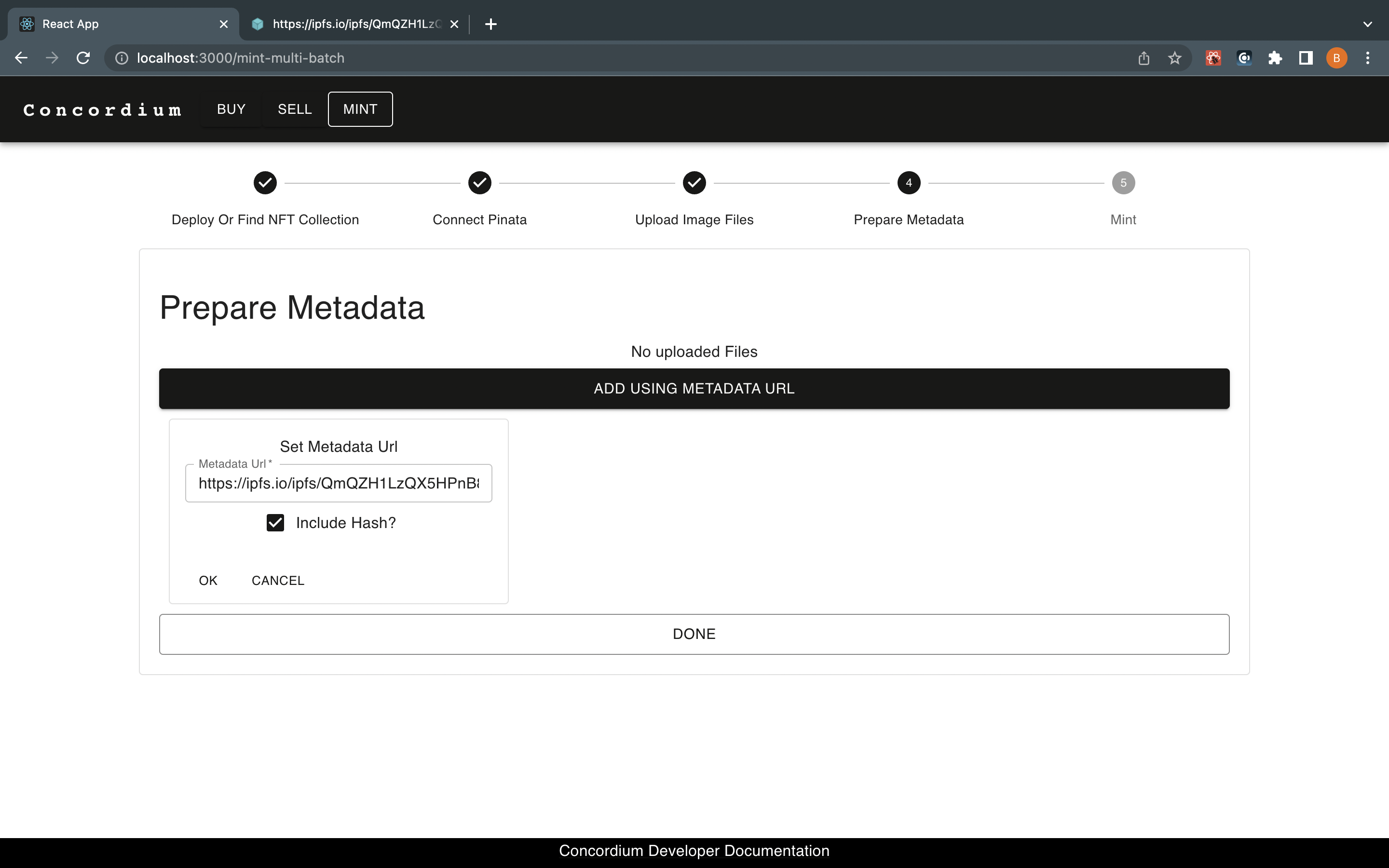 marketplace with metadata url screen