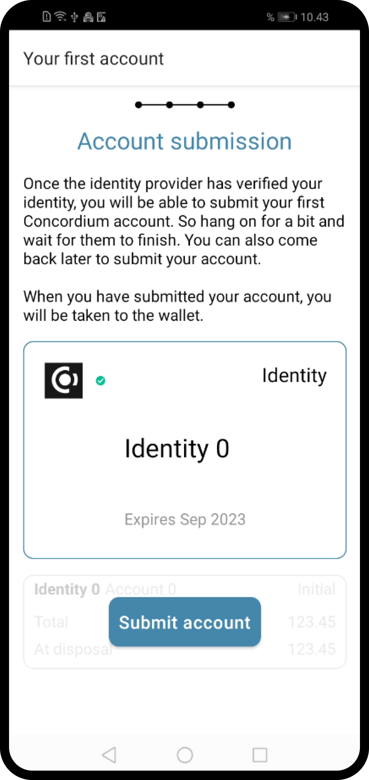 screen shown after selecting to create account