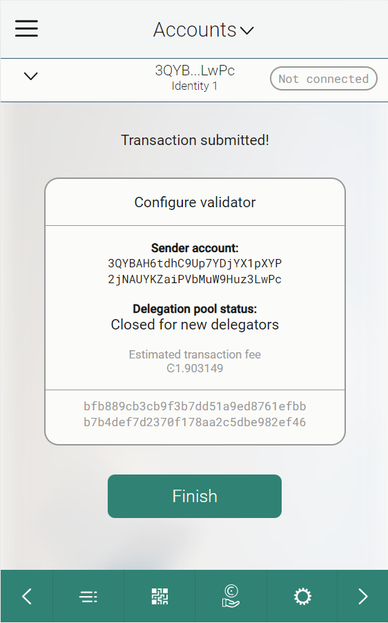 screen showing transaction receipt