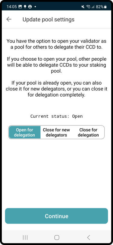 screen showing three staking pool options