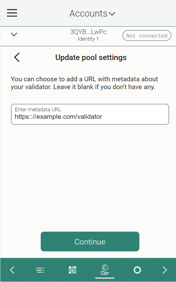 screen showing text box to add or update baker pool URL